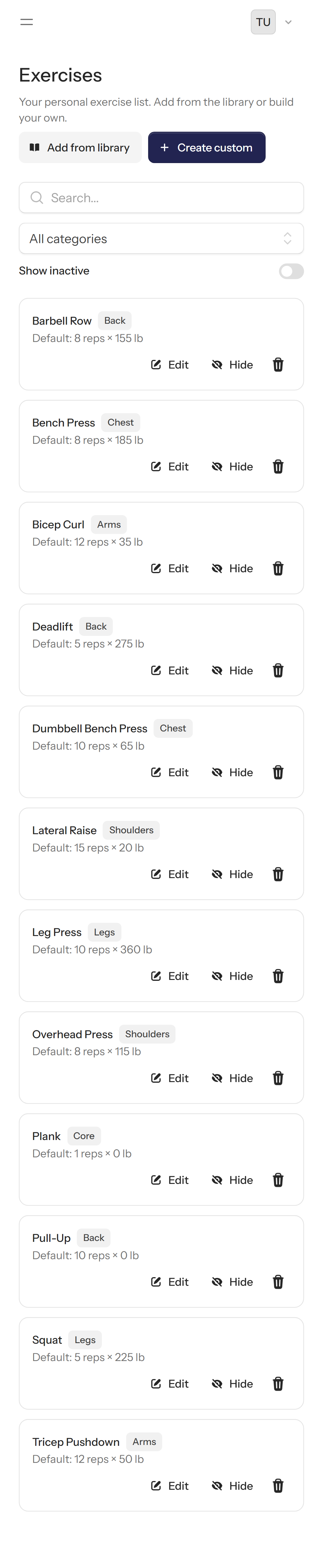 Your exercise library